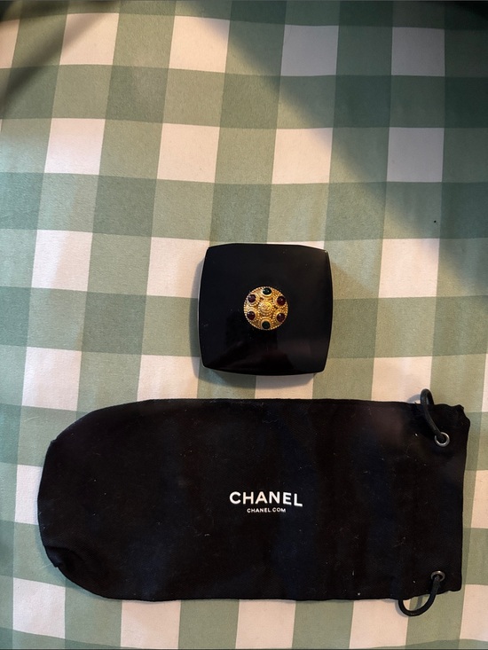 CHANEL Handbags - CHANEL Black Compact with Gold Medallion and Multicolor Stones with Storage Bag
